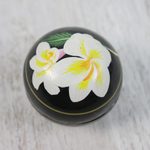 Decorative wood boxes, 'Plumeria Charm' (pair) - Pair of Round Lacquerware Boxes with Plumeria Motifs