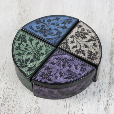 Hand Painted Lacquerware Quarter Round Boxes Set Of 4 Floral