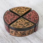 Wood decorative boxes, 'Floral Fourths' (set of 4) - Four Complementary Floral Decorative Boxes from Thailand