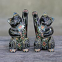 Wood figurines, Waving Cats (pair)