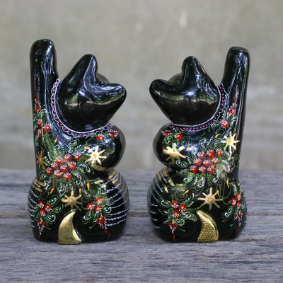 Figuras de madera, (par) - Figuras de gatos de madera lacada de Tailandia (par)