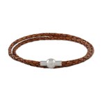 Leather wrap bracelet, 'Brown Charm' (15.5 inch) - 15.5 Inch Brown Leather Wrap Bracelet from Thailand