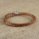 Leather wrap bracelet, 'Brown Charm' (15.5 inch) - 15.5 Inch Brown Leather Wrap Bracelet from Thailand