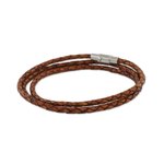 Leather wrap bracelet, 'Brown Charm' (23 inch) - 23 Inch Braided Brown Leather Wrap Bracelet from Thailand
