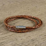 Leather wrap bracelet, 'Brown Charm' (23 inch) - 23 Inch Braided Brown Leather Wrap Bracelet from Thailand