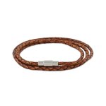 Leather wrap bracelet, 'Brown Charm' (23 inch) - 23 Inch Braided Brown Leather Wrap Bracelet from Thailand