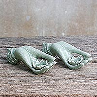 Celadon ceramic incense holders, 'Thai Dance Hands' (pair)
