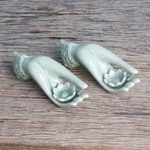 Celadon ceramic incense holders, 'Thai Dance Hands' (pair) - Light Green Celadon Incense Holders Set of 2 from Thailand