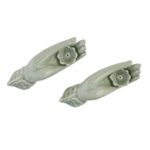 Celadon ceramic incense holders, 'Thai Dance Hands' (pair) - Light Green Celadon Incense Holders Set of 2 from Thailand