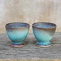 Ceramic teacups, 'Serene Seas' (pair)