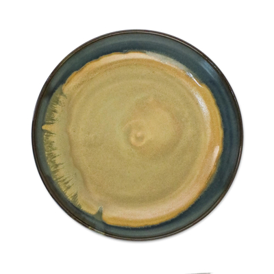 Servierschüssel aus Keramik - Blaugrüne und beige Keramik-Servierschale, hergestellt in Thailand