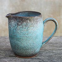 Ceramic cream pitcher, 'Vintage Refreshment' - Artisan Handmade Blue Ceramic Cream Pitcher from Thailand