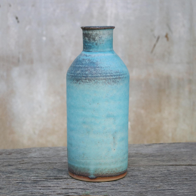 Jarrón de ceramica - Jarrón de cerámica azul y marrón hecho a mano
