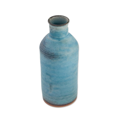 Ceramic vase, 'Blue Memories' - Handmade Blue and Brown Ceramic Vase