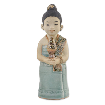 Ceramic Celadon Sculpture of a Girl from Thailand