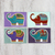 Grußkarten aus Baumwolle und Papier, (4er-Set) - Vier farbenfrohe Batik-Elefanten-Grußkarten aus Thailand