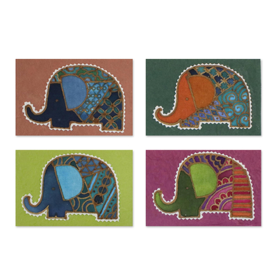 Handcrafted Batik Elephant Greeting Cards (Set of 4)