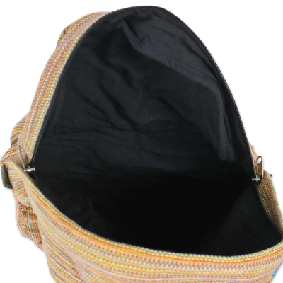Cotton backpack, 'Striped Adventurer in Orange' - Handwoven Striped Cotton Backpack in Orange from Thailand