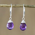 Amethyst and Silver Teardrop Dangle Earrings from Thailand, 'Glamorous Woman'