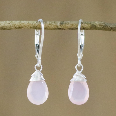 Pink chalcedony dangle earrings, 'Glamorous Woman' - Pink Chalcedony and Silver Dangle Earrings from Thailand