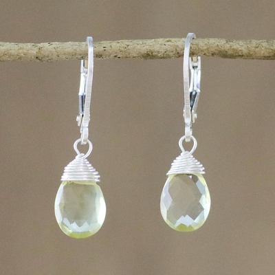 Lemon quartz dangle earrings, 'Glamorous Woman' - Lemon Quartz and Silver Dangle Earrings from Thailand