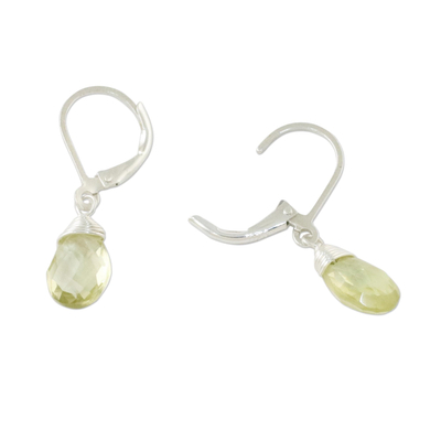 Lemon quartz dangle earrings, 'Glamorous Woman' - Lemon Quartz and Silver Dangle Earrings from Thailand