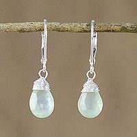 Prehnite dangle earrings, 'Glamorous Woman' - Prehnite and Silver Teardrop Dangle Earrings from Thailand