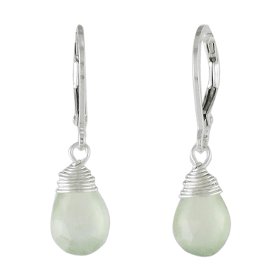 Prehnite dangle earrings, 'Glamorous Woman' - Prehnite and Silver Teardrop Dangle Earrings from Thailand