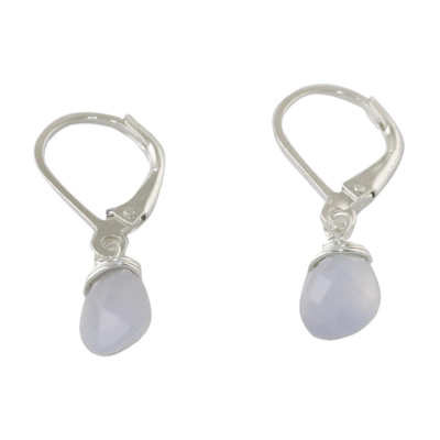 Chalcedony dangle earrings, 'Glamorous Woman' - Blue Chalcedony and Silver Dangle Earrings from Thailand