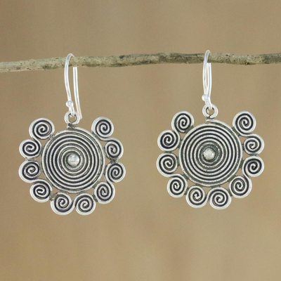 Silver dangle earrings, 'Dizzying Spirals' - Hill Tribe Silver Spiral Dangle Earrings