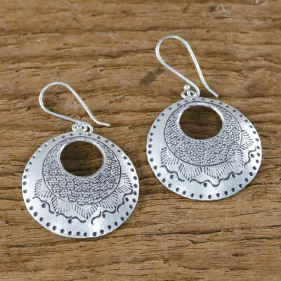 Silver dangle earrings, 'Hill Tribe Patterns' - Silver Dangle Earrings with Hill Tribe Motifs