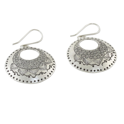 Silver dangle earrings, 'Hill Tribe Patterns' - Silver Dangle Earrings with Hill Tribe Motifs