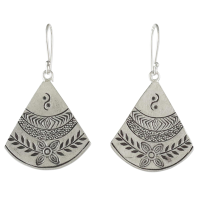 Silver dangle earrings, 'Hill Tribe Fans' - Thai Hill Tribe Style Silver Dangle Earrings