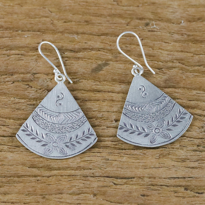 Silver dangle earrings, 'Hill Tribe Fans' - Thai Hill Tribe Style Silver Dangle Earrings