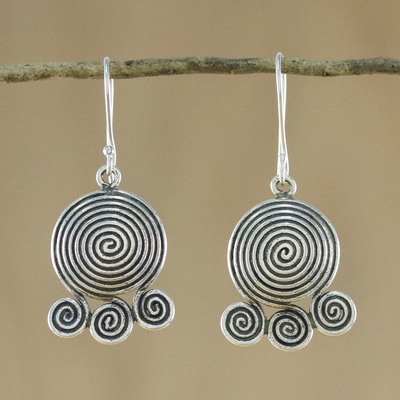 Silver dangle earrings, 'Curling Cascade' - Spiral Shaped Silver 950 Dangle Earrings