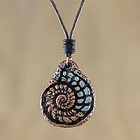 Recycled papier mache pendant necklace, 'Seashell Spiral' - Recycled Papier Mache Seashell Necklace from Thailand