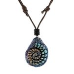 Recycled papier mache pendant necklace, 'Seashell Spiral in Blue' - Papier Mache Seashell Necklace in Blue from Thailand