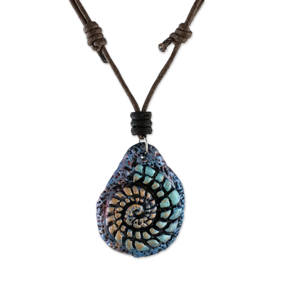 Papier Mache Seashell Necklace in Blue from Thailand