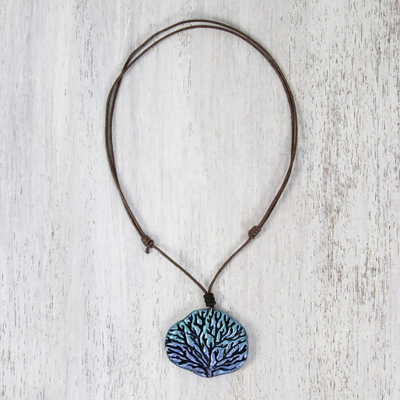 Recycled papier mache pendant necklace, 'Charming Coral' - Recycled Papier Mache Coral-Shaped Necklace from Thailand