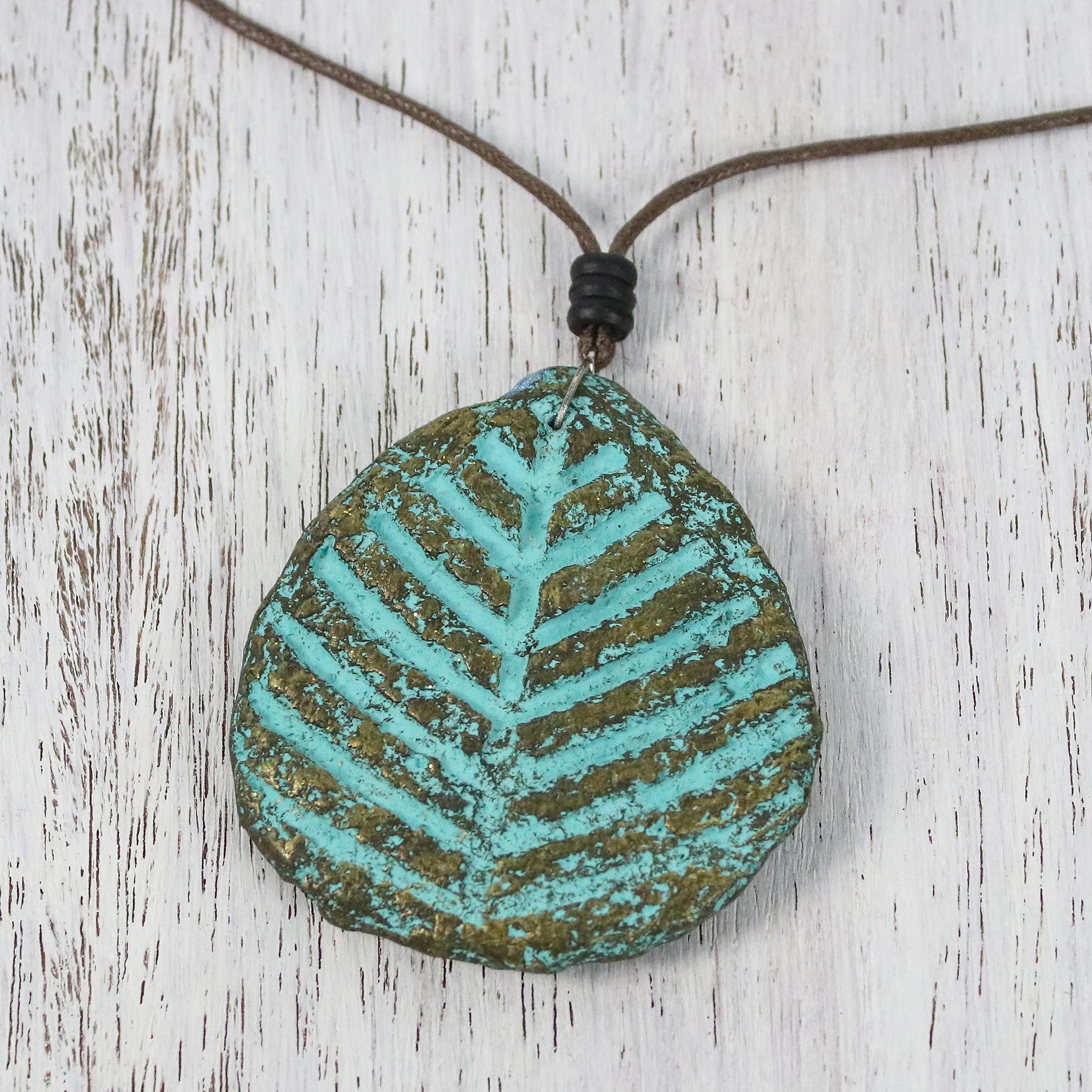 Recycled Papier Mache Leaf Pendant Necklace from Thailand - Leaf Slab