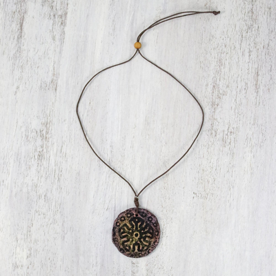 Recycled papier mache pendant necklace, 'Ocean Glyph' - Adjustable Papier Mache Pendant Necklace from Thailand
