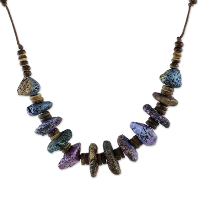 Recycled papier mache pendant necklace, 'Ocean Collection' - Papier Mache Beaded Pendant Necklace from Thailand