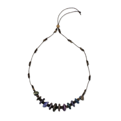 Recycled papier mache pendant necklace, 'Ocean Collection' - Papier Mache Beaded Pendant Necklace from Thailand