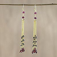 Gold plated garnet and onyx waterfall earrings, 'Elysian Cascade' - Gold Plated Garnet and Onyx Waterfall Earrings from Thailand