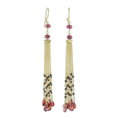 Gold Plated Garnet and Onyx Waterfall Earrings from Thailand