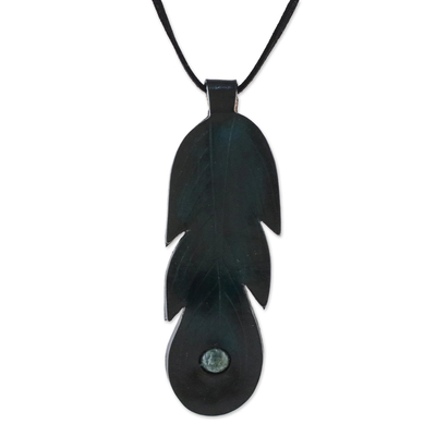 Thai Agate and Leather Feather Pendant Necklace