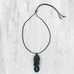 Agate and leather pendant necklace, 'Feather Spirit' - Thai Agate and Leather Feather Pendant Necklace