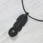 Agate and leather pendant necklace, 'Feather Spirit' - Thai Agate and Leather Feather Pendant Necklace