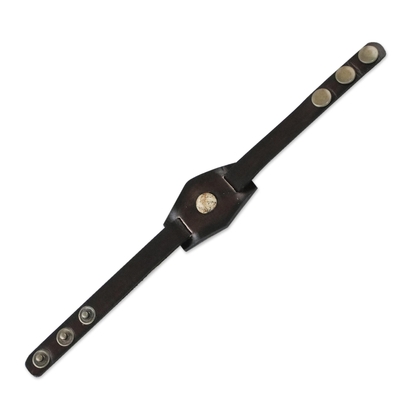 Jasper and leather wristband bracelet, 'Jasper Focus' - Jasper and Leather Wristband Bracelet from Thailand