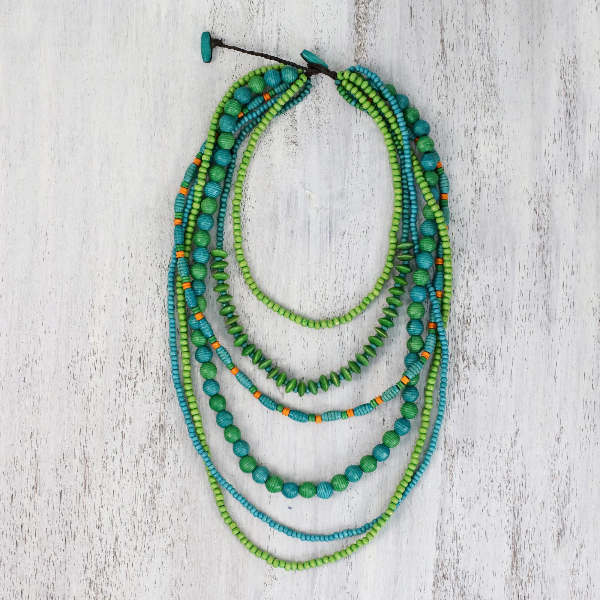 Green Wooden Bead Necklace With Multiple Strands Tropic Garden Green Wooden Bead Necklace With Multiple Strands Tropic Garden